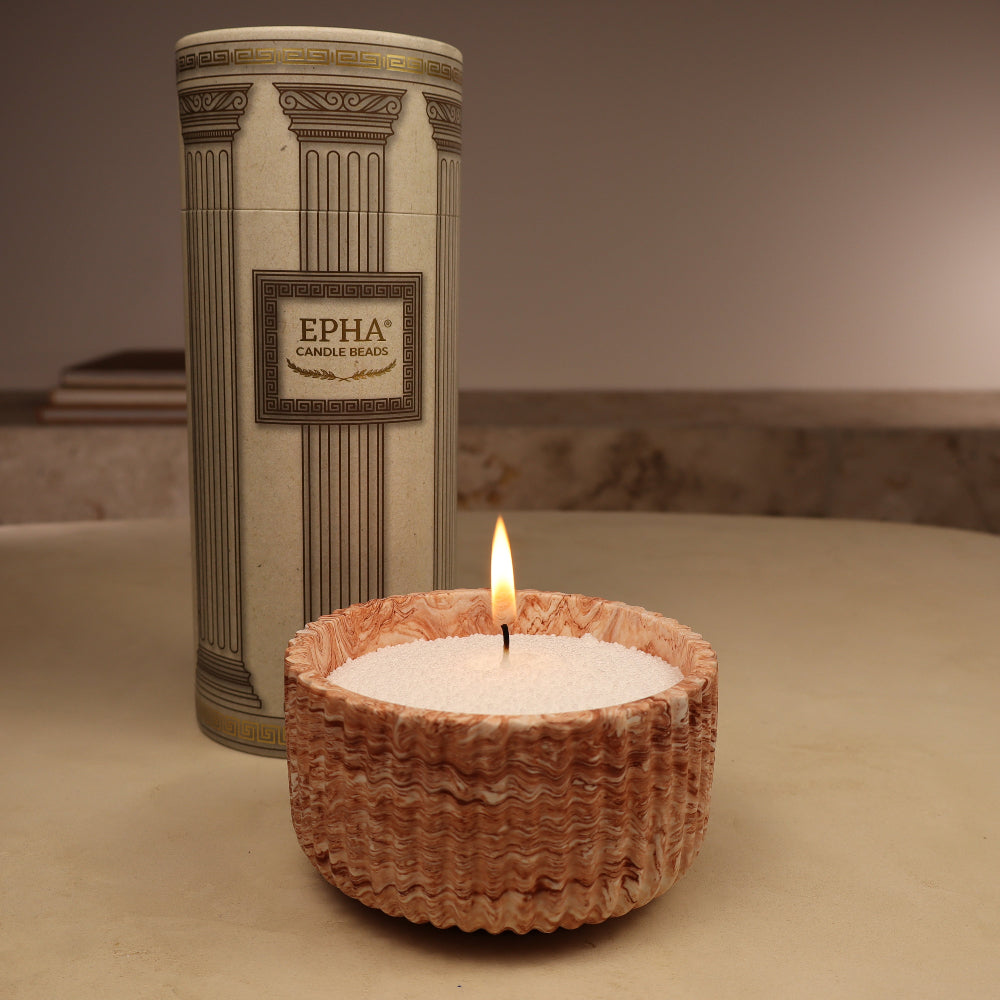 bougie en poudre dans contenant en résine terracota