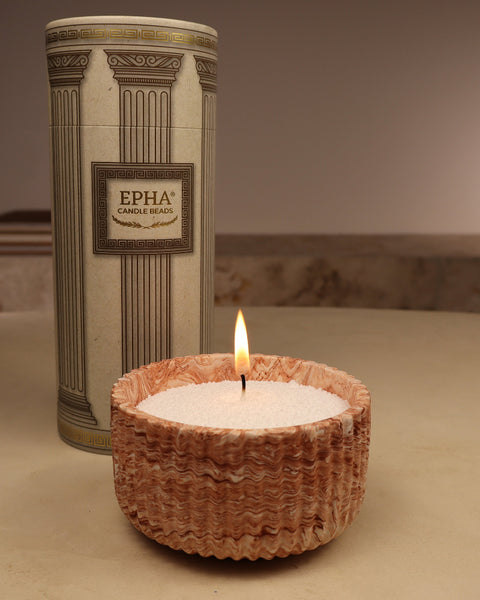 bougie en poudre dans contenant en résine terracota